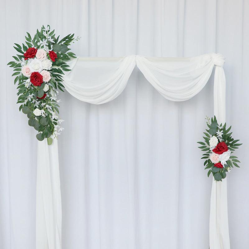 Red Pink Roses Wedding Arch Hanging Corner Floral Decor